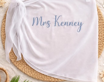 Personalised custom Embroidered Bridal Sarong, Beach Cover Up, Honeymoon Gift, Hen do. Wedding gift, bridesmaids