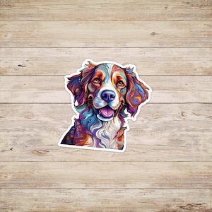 Colorful Brittany Spaniel Dog Sticker or Decal, Two Sizes Available