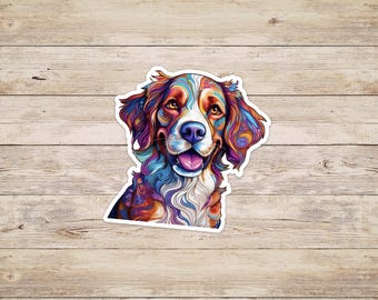 Colorful Brittany Spaniel Dog Sticker or Decal, Two Sizes Available