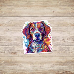 Colorful Painted Brittany Spaniel Dog Sticker or Decal, Two Sizes Available