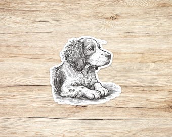 Brittany Spaniel Dog Waterproof Vinyl Sticker and Decal, Pencil Sketch Sticker, Two Sizes Available