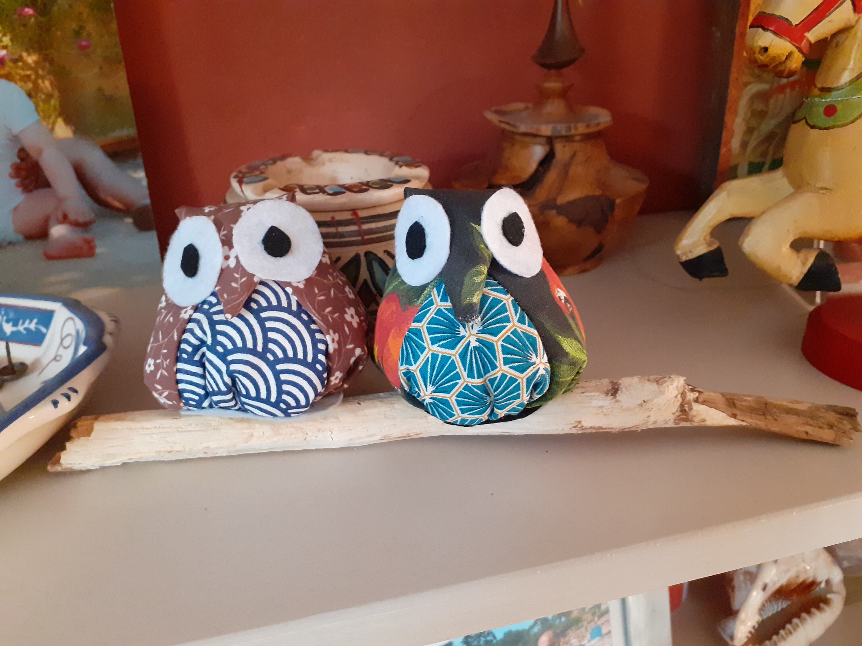 Famille de 2 Chouettes Faites à La Main