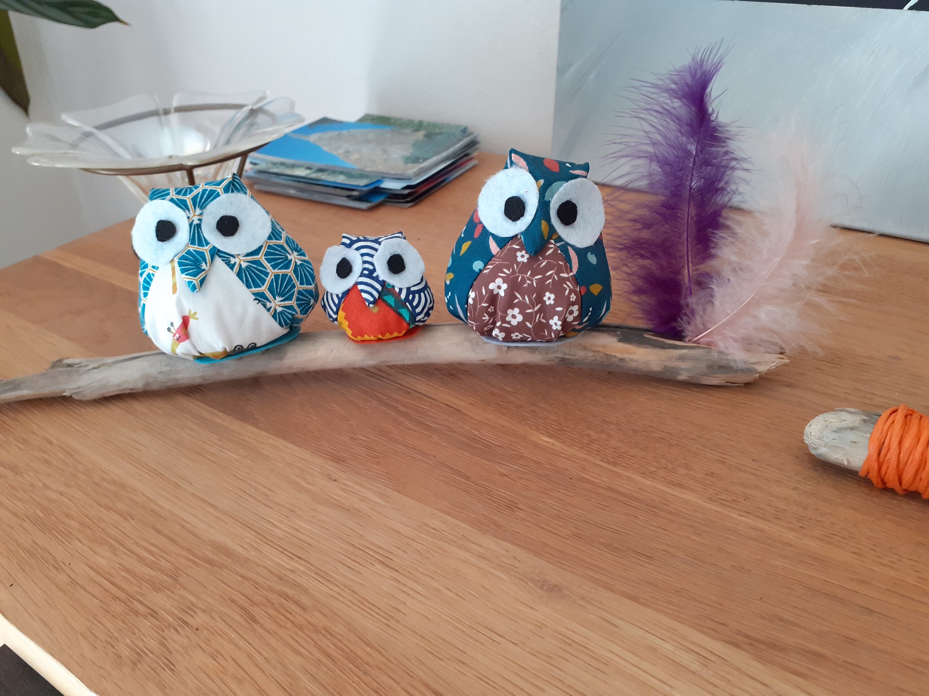 Famille de 4 Chouettes Faites à La Main