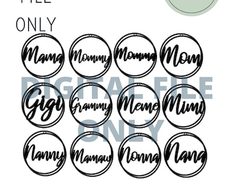 Mama Nonna Car Charm Bundle , 12 Car Charm Designs, Keychain Laser Cut File SVG, Mother's Day, Bag Charm, Grandma Momma Car Charm