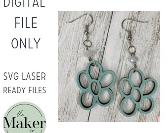 Flower Earring SVG File, Spring Earring Laser Cut File, Glowforge Ready Jewelry File, Abstract Flower