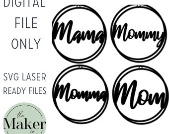 Mama Car Charm Bundle , 4 Car Charm Designs, Keychain Laser Cut File SVG, Mother's Day, Bag Charm, Mommy Momma MomCar Charm