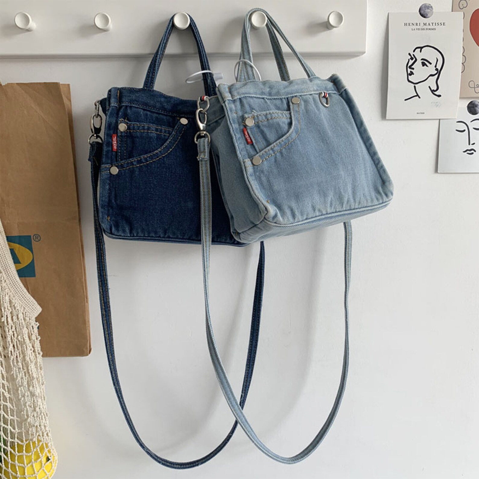 Mini Denim Bag Denim Tote Bag Denim Crossbody Bag Everyday Etsy
