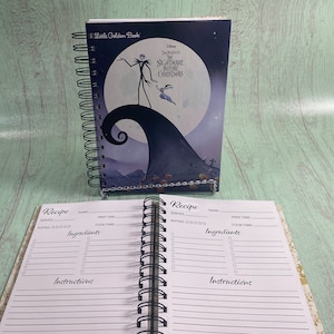Livro de receitas de O Estranho Mundo de Jack, livro de receitas, cartão de receitas, fichário de receitas, diário de receitas, diário de culinária, livro de receitas de Jack Skellington