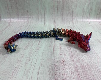 3D Crystal Dragon, fidget dragon, fidget toy, dragon toy, Articulating 3D Printed Dragon, Sensory Toy, dragon art, tri-color dragon