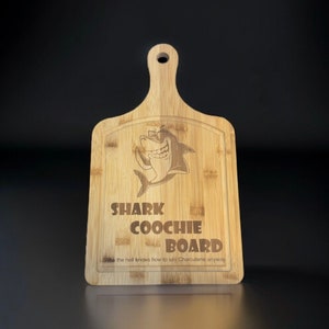 Shark Coochie (Charcuterie) Board Laser Engraved on Bamboo Wood with Long Handle