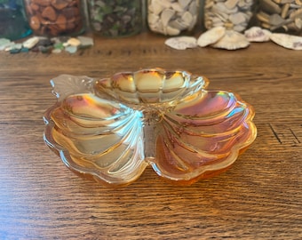 Peach Lusterware Flower Trinket Dish