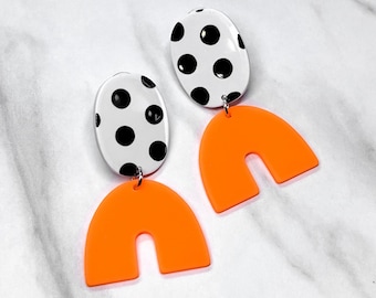 Orange Polka Dot Arch Earrings | Statement Jewellery by Weird & Wired