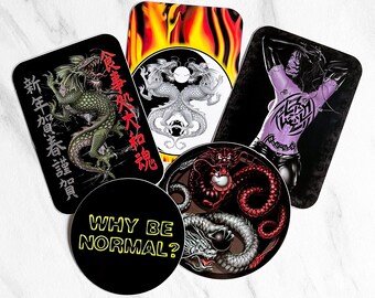 Vintage 2000s Vinyl Sticker Pack | Alternative Yin Yang Dragons - Set of 5 | Y2K Era Nostalgic Decals