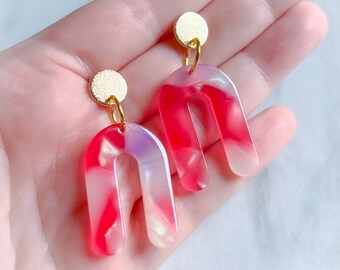 Iridescent U Shape Earrings | Pink Purple Cream Gold | Statement Jewellery by Weird & Wired
