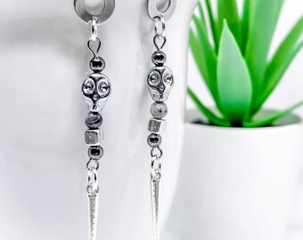 Silver Skull Beaded Spike Dangle Earrings | Statement Jewellery by Weird & Wired