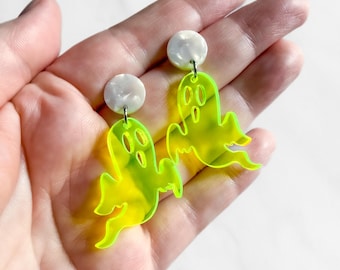 Spooky Ghost Earrings | Translucent Neon Yellow | Statement Jewellery by Weird & Wired