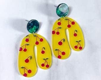Chunky U Shape Cherry Earrings | Statement Jewellery by Weird & Wired