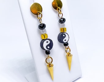 Yin Yang Golden Spike Dangle Earrings | Statement Jewellery by Weird & Wired