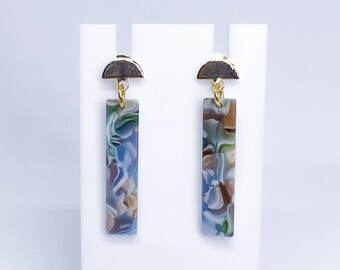Marbled Bar Earrings | Water + Earth Colour Palette | Statement Jewellery by Weird & Wired