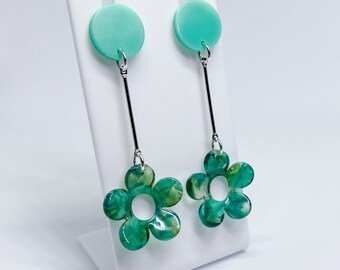 Green Daisy Dangle Earrings | Statement Jewellery by Weird & Wired