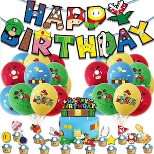 37 Pieces Set Super Mario Birthday Party supply, Super Mario Balloons, Super Mario themed Birthday, Super Mario Banner.