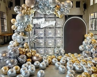 Silver Disco Balloon Backdrop, 25 Piece Foil Balloon Set