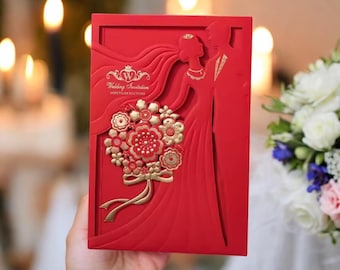10 Pieces Red Wedding invitation card cover Elegant Wedding Party invitation Card cover with Envelope and sticker  no insert 5x7, Diy card.