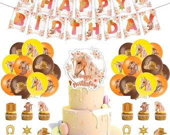 Horse Themed Birthday Party Supplies, Wild Horses, Flags, Flower Decorations, Latex Balloons, Kentucky Derby Decoration Set, Horse Birthday.