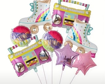 8 Pieces Radio boombox Skate shoes Foil 70s 80s 90s Balloon Birthday party decoration set, 70s 80s 90s Party balloon decor.