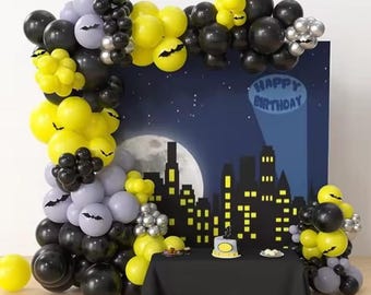 Black and Yellow Balloon Garland DIY Set, Bat Inspired Birthday Party