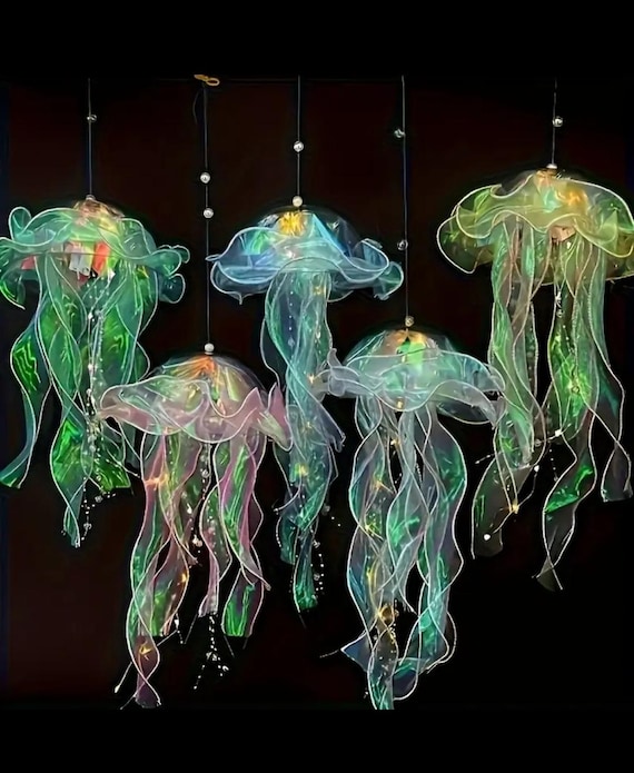 5 Pieces colorful Jellyfish led lights hanging decor, Jelly fish Bedroom decor, Jelly fish Party decor, Led lights jellyfish.
