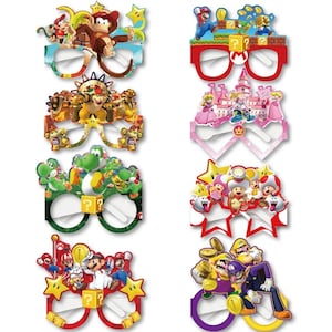 Super Mario inspired  Birthday party eye Glasses set, Paper eyeglass for Photos, Birthday party Photo eyeglass or Mask or Birthday Decor set