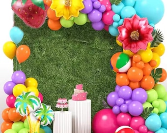 144 Pieces Tropical Hawaiian style Summer Balloons arch set, Hawaiian Party set, Hawaiian balloons arch garland set.