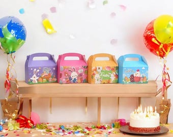 12 Easter Bunny Gift Boxes with Handles - Bulk Pack of 12, Perfect for Easter Party Favors & Birthday Favor Boxes.