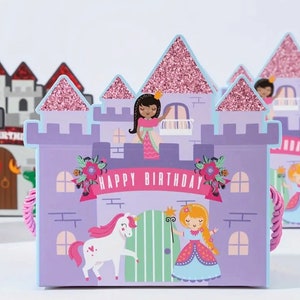 12 Pieces Princess or Prince Favor Box with Handle for Birthday Princess or Prince, Kid&#39;s Birthday Favor box, Princess Birthday Favor box.