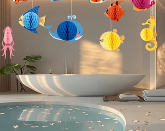 10 Pieces Tropical Fish Honeycomb Decoration for Day care, Class room, Party or Kid's room.