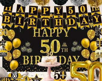 50th Birthday party decoration set, Diy Party decoration, 50th Birthday party decoration, 50th Birthday, Happy Birthday Banner.