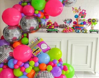 119  Pieces Back to 80's 90's Balloon Garland Arch Decoration Party DIY, Radio Rock Party Themed Decoration Set.