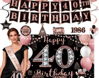 40th Birthday Party Decorations Set for Men and Women - Includes Banner, Confetti, Long Background Banner in Black and Golden, Latex Balloon