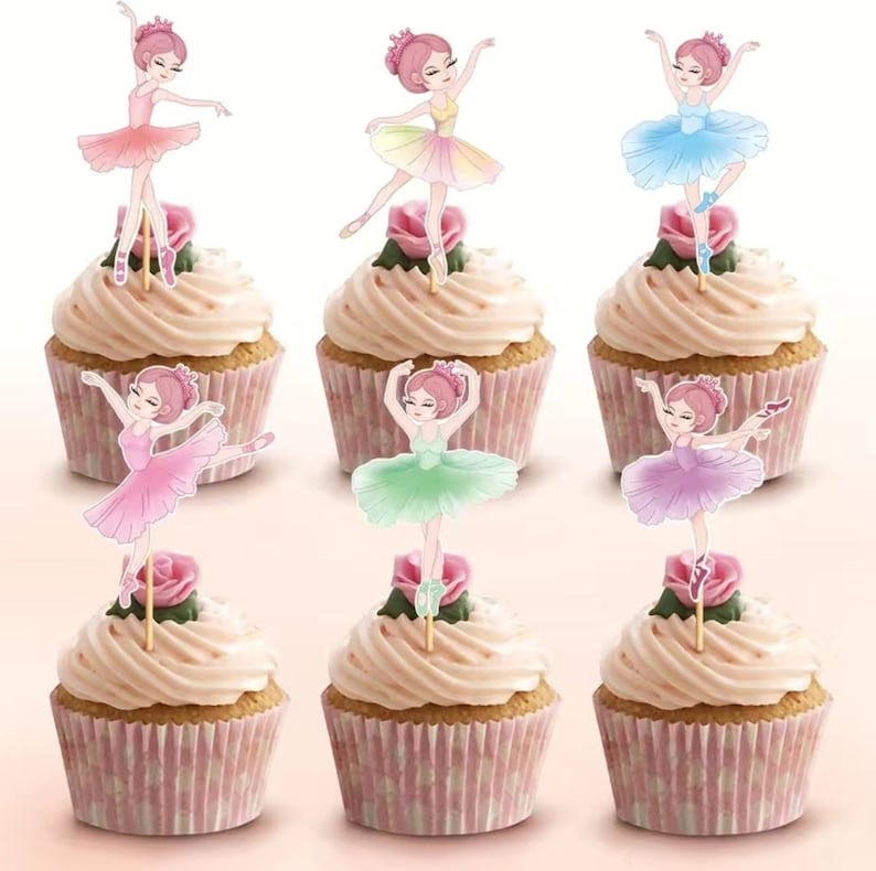 24 Stück Ballerina Cupcake-Topper – Balletttänzer Deko Für Geburtstagsparty, Cupcake-Picks Mit Glitzer