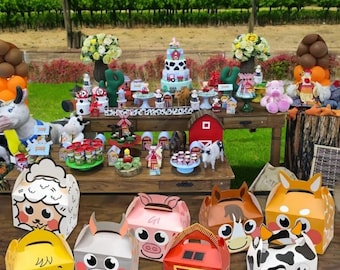 12 Pieces Farm animal Mixed style Candy Favor Boxes, Perfect for Farm inspired Birthday Party, Size shown in the Picture, Gable boxes Mixed.