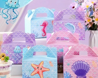12 Pieces Mermaid style Favor box, Mermaid themed Birthday Party, Mermaid Candy Boxes.Mermaid Party Gift Candy Boxes, Sea shells etc.