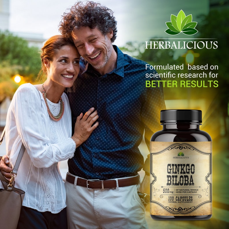 Ginkgo Biloba 100 Capsules Daily Natural Nootropic Supplement to