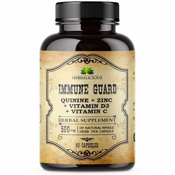 Quinine Immune Guard - Supplement with Vitamin C, D3, Zinc - For Muscle Cramps Relief & Stomach Wellness 60caps