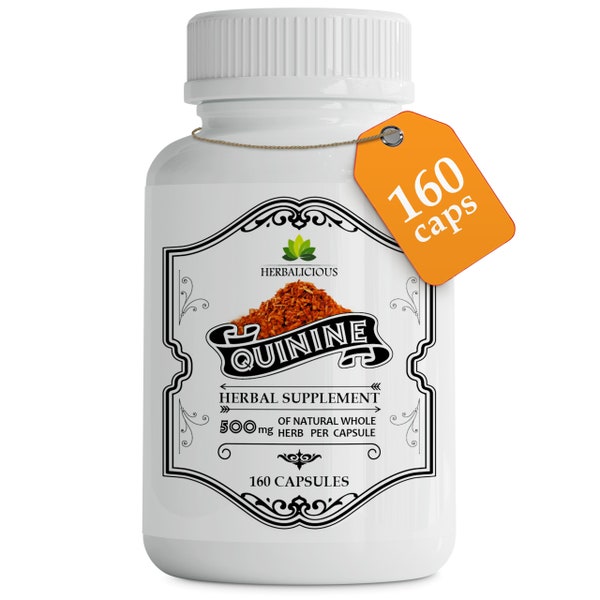 Quinine 160 gélules - Supplément à base de plantes d'écorce de quinquina Officinalis pour le soulagement des crampes dans les jambes, la défense des crampes et la santé digestive globale