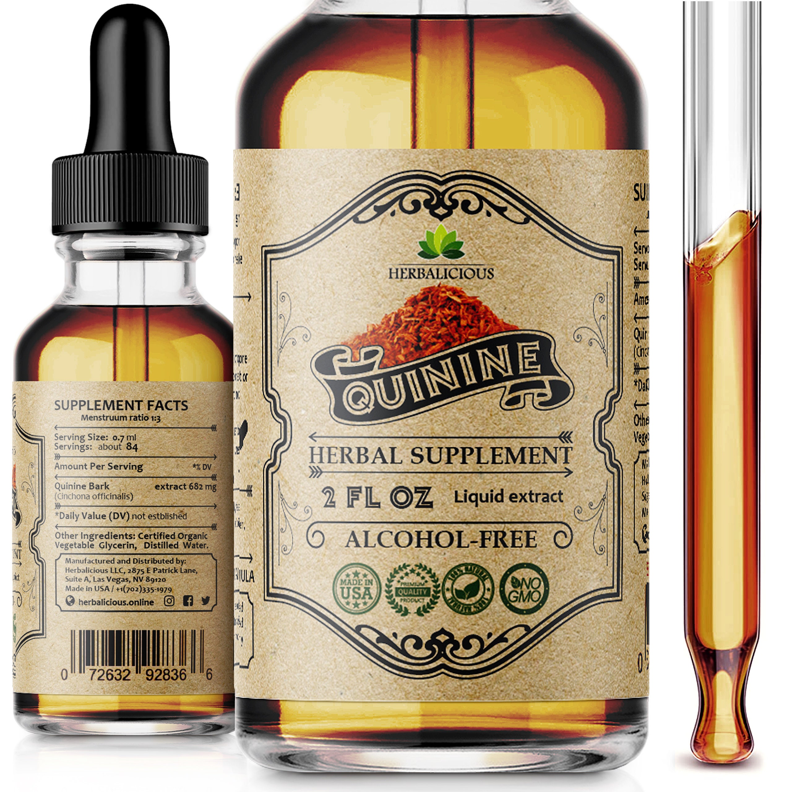 Quinine Liquid Extract 2oz Cinchona Officinalis Bark Herbal Supplement for Leg Cramping Relief
