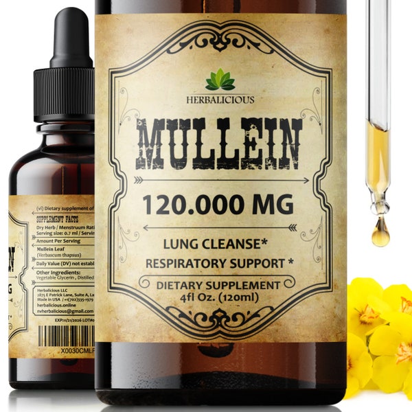 Mullein Leaf Extract - Verbascum Thapsus Liquid Supplement  Promoting & Detox Lungs Respiratory  Digestive Wellness Lung Cleanse 4oz