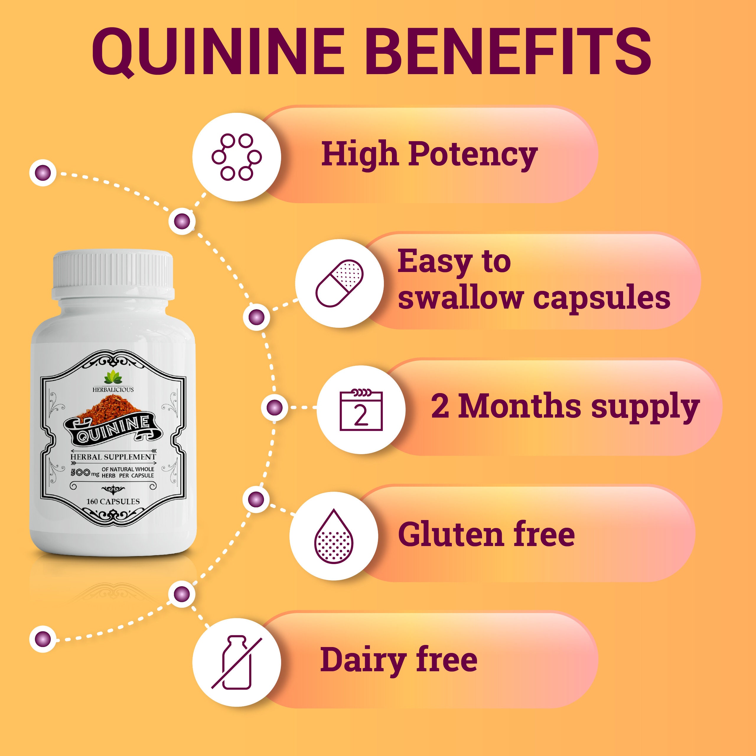 Quinine 160 Capsules Cinchona Officinalis Bark Herbal Supplement for
