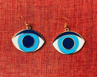 Enamel Eye Earrings with Gold-Plated Hooks