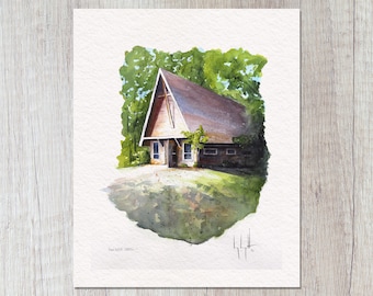 Rock River Chapel – Art Print of Watercolor Painting, Dixon Illinois, Home Decor, Wall Art